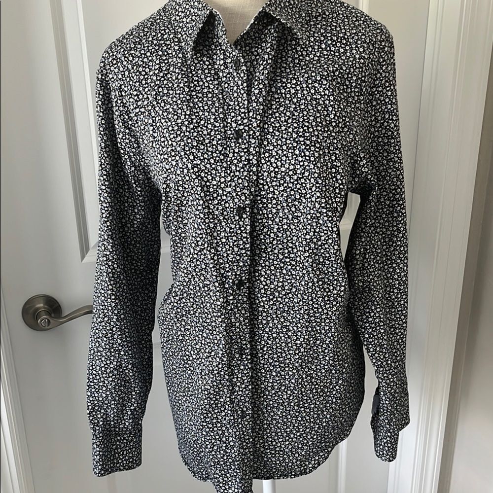 Chaps RL Black/Blue Casual Button Down Shirt Striped Cuff /Neck NWOT SZ 1X